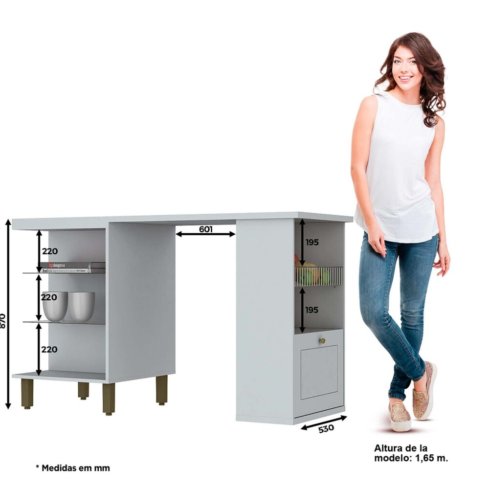 ISLA 140 CM MDF BLANCO AMERICANA