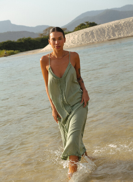 Vestido desflecado toscana Musgo