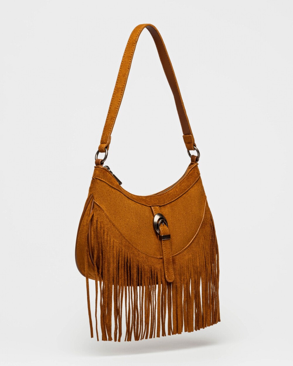Cartera al hombro Western en efecto gamuza Cuoio