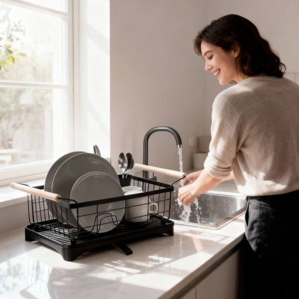 Escurridor Seca Platos Vajilla De Metal Asa De Madera Cocina Imback Color Negro Escurridor Seca Platos Vajilla De Metal Asa De Madera Cocina Imback Color Negro