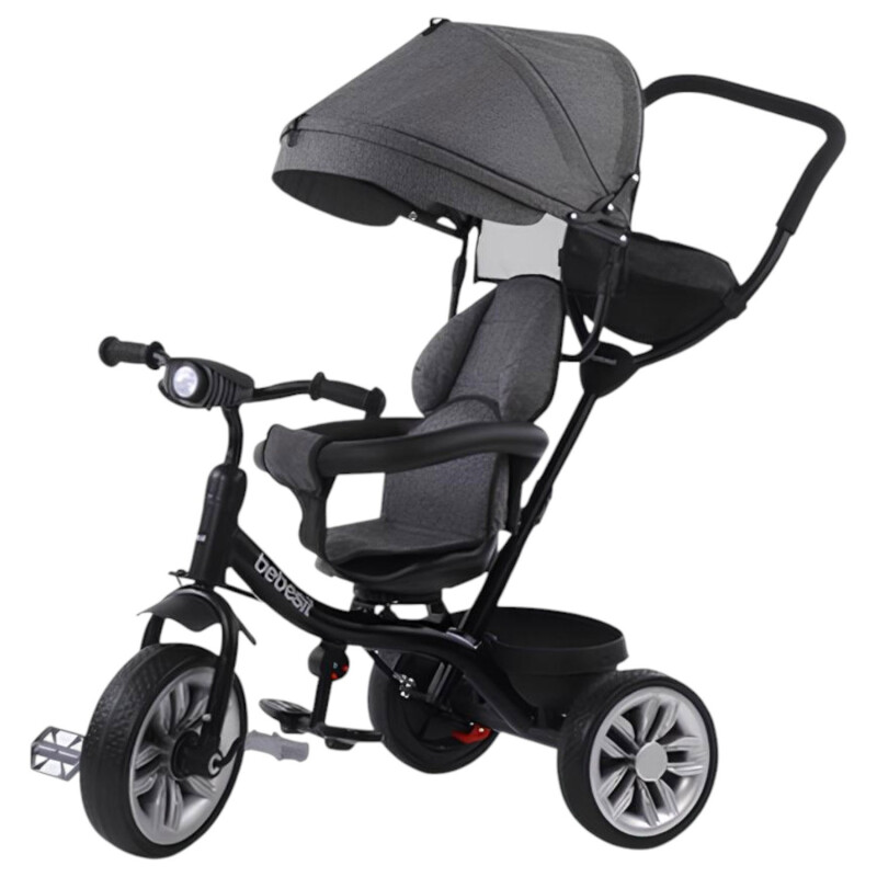 Triciclo 3 en 1 con techo Bebesit giratorio 360Â° Gris