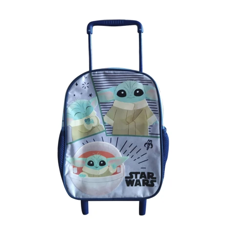Mochila Infantil Baby Yoda con Carro Tafeta Chica 30 x 23 cm GRIS