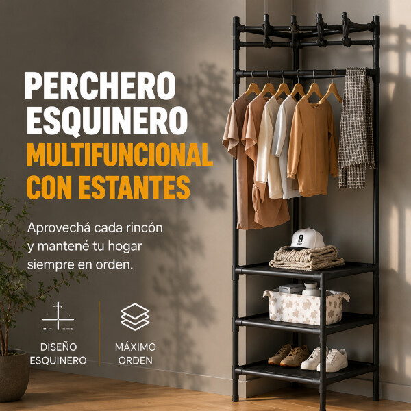 Mueble Perchero Esquinero Zapatera Hierro Colgador Ropa Rack Negro 1