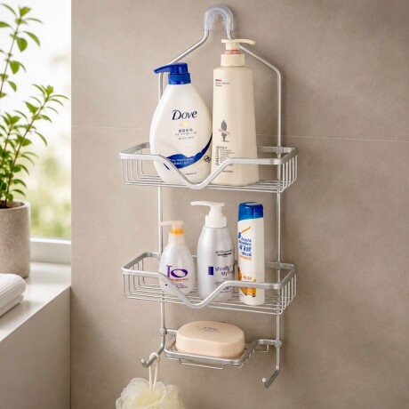 Organizador de Ducha Colgante de Aluminio de 3 Niveles con Jabonera y Ganchos Organizador de Ducha Colgante de Aluminio de 3 Niveles con Jabonera y Ganchos