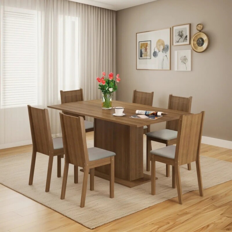 Juego de comedor con tablero de madera y 6 sillas sintéticas rústicas Juego de comedor con tablero de madera y 6 sillas sintéticas rústicas