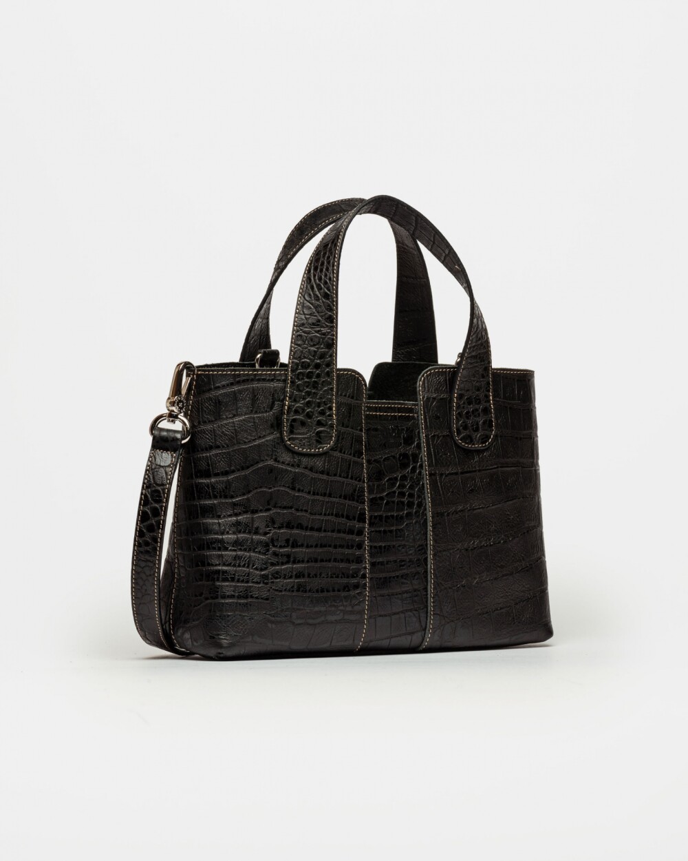 Cartera de Mano The Braided En Cuero Grabado Croco Negro