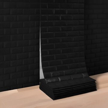 Revestimiento Pared Adhesivo 3d Piedra Ladrillo 500x70cm Diseño Negro