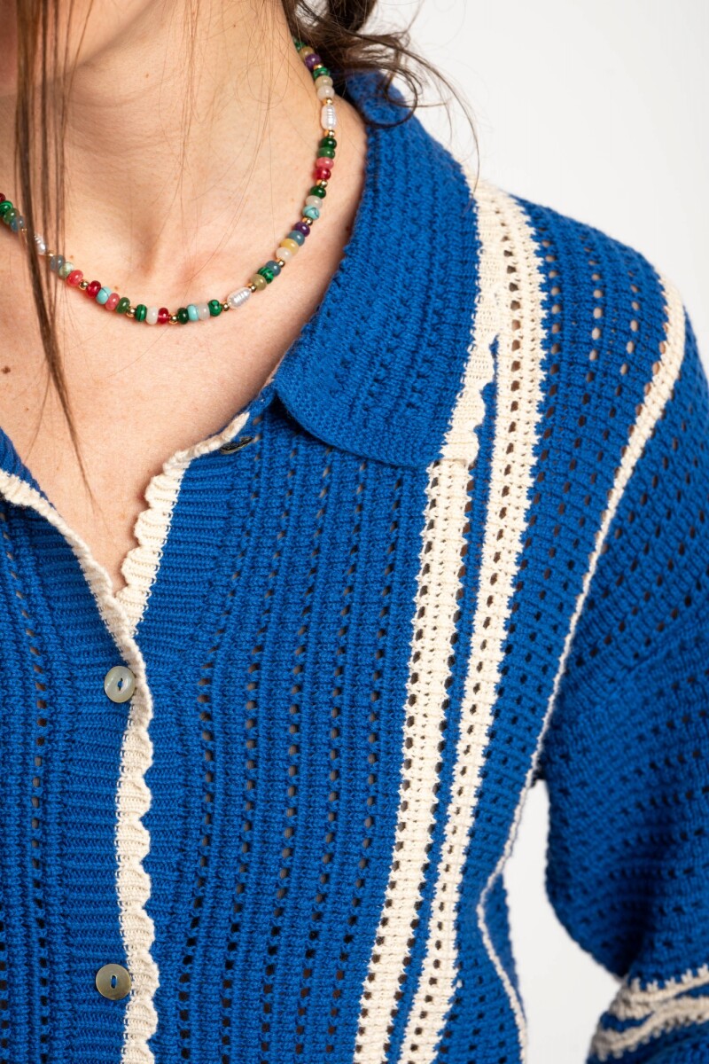 Camisa Rayada Crochet Azul