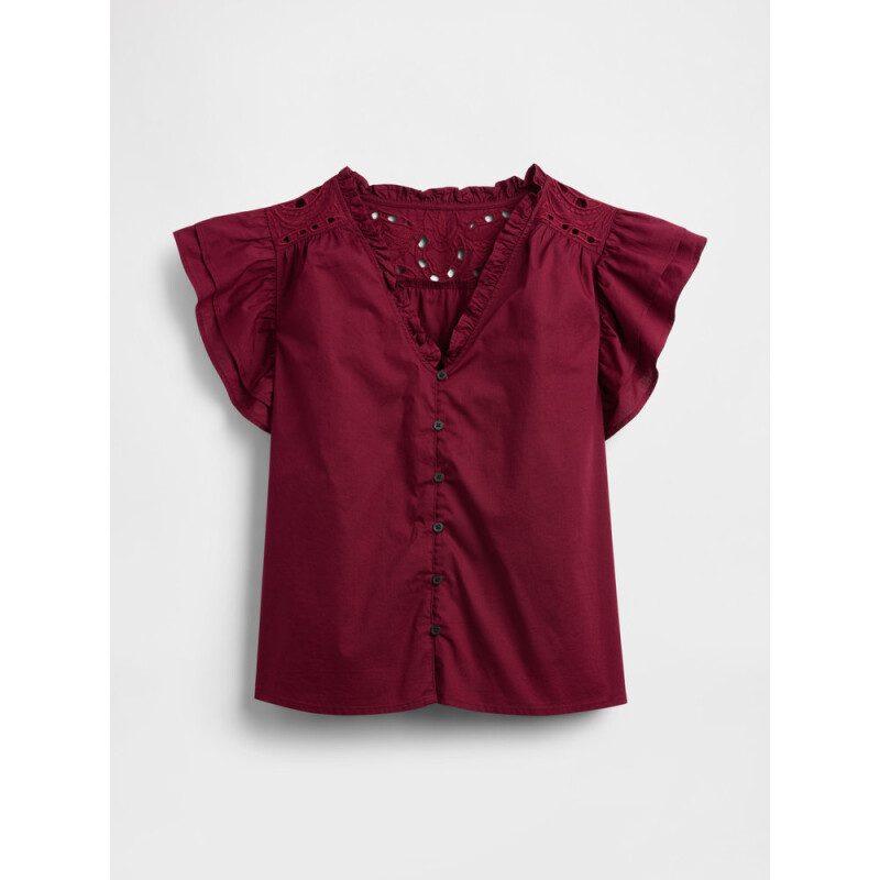V-FLUTTER SLV EYELET YOKE TOP RED DELICIOUS