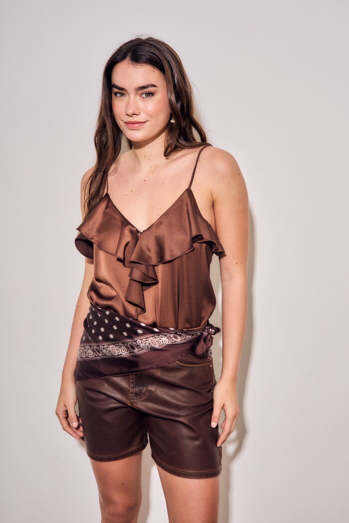 Musculosa Volado Saten Chocolate