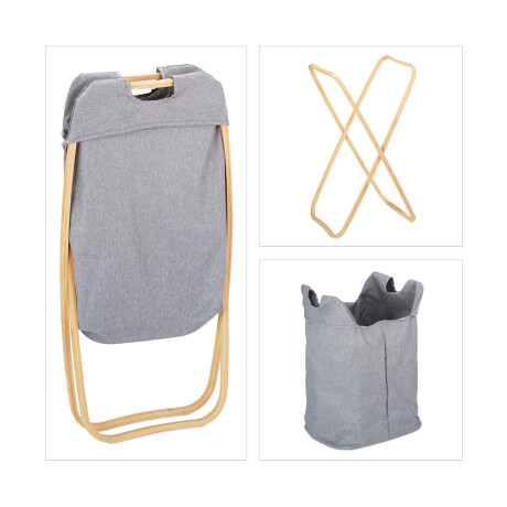 Cesto con asa y soporte de madera Gris