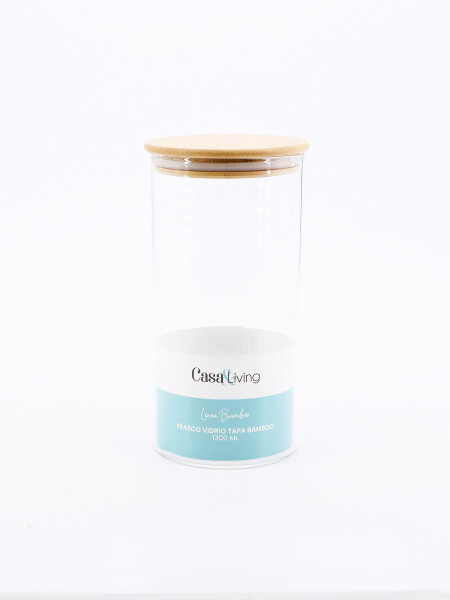 FRASCO VIDRIO TAPA BAMBOO TRANSPARENTE