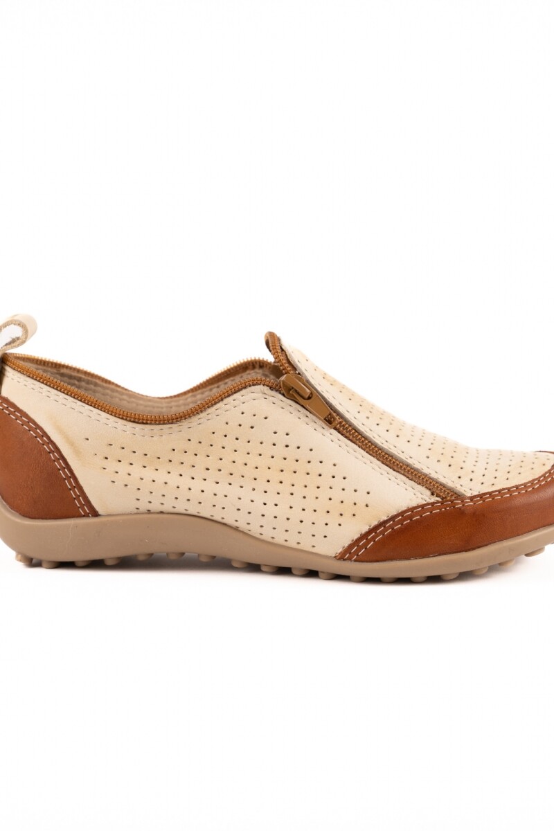 Zapato zipper calado Natural combinado