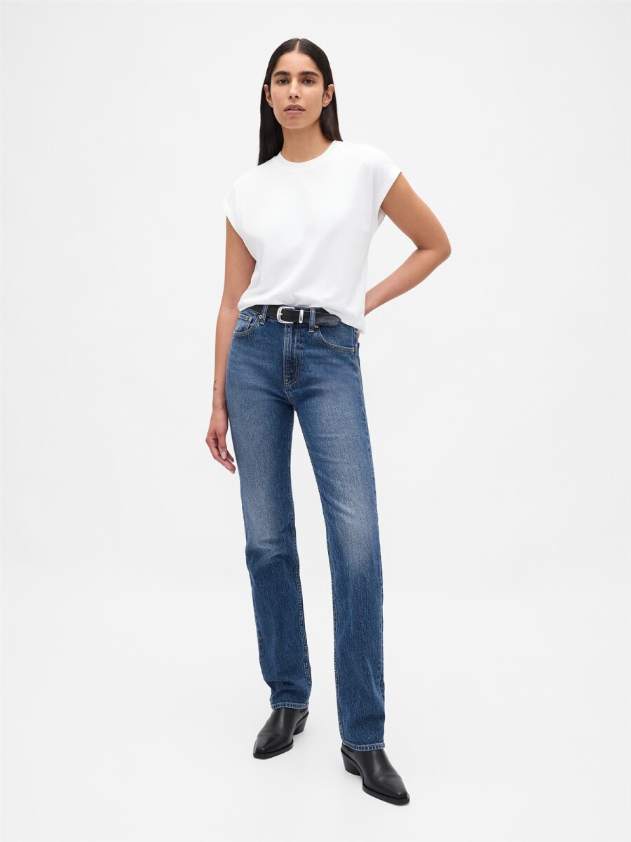 Jean 90S Straight Tiro Alto Mujer - Medium Wash 