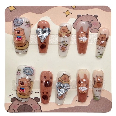Uñas Adhesivas Decoradas Capibara Para Niñas Set X12 Uñas Adhesivas Decoradas Capibara Para Niñas Set X12