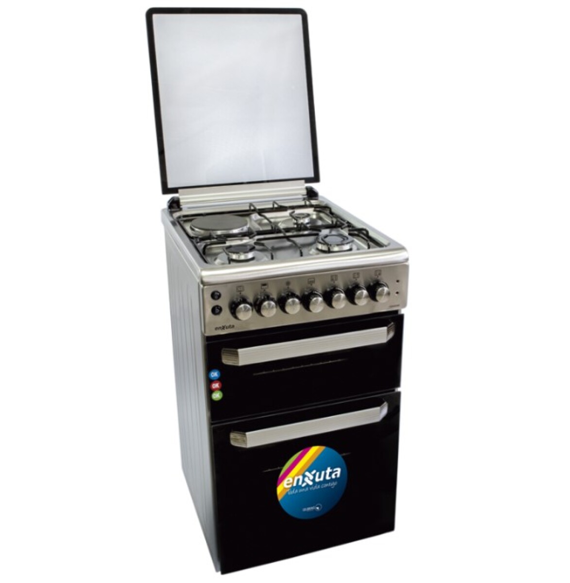 Cocina Doble Horno Con 3 Hornallas Y 1 Disco Eléctrico Inox. 