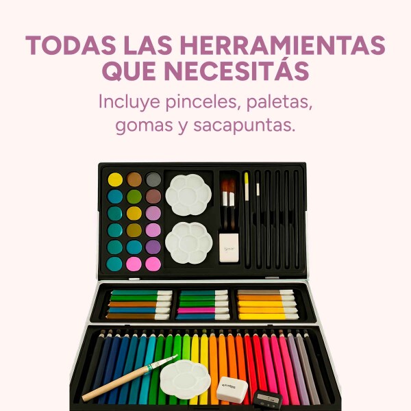 Set Valija Maletín Arte Escolar Didáctico 145 Piezas Pintar Variante Color Rosa