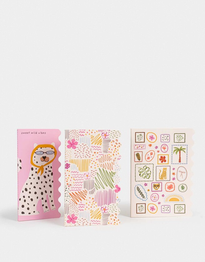 Anotadores Cuadernos y Memos Set De 3 Libretas Con Bordes Ondulados - Combinacion Multicolor