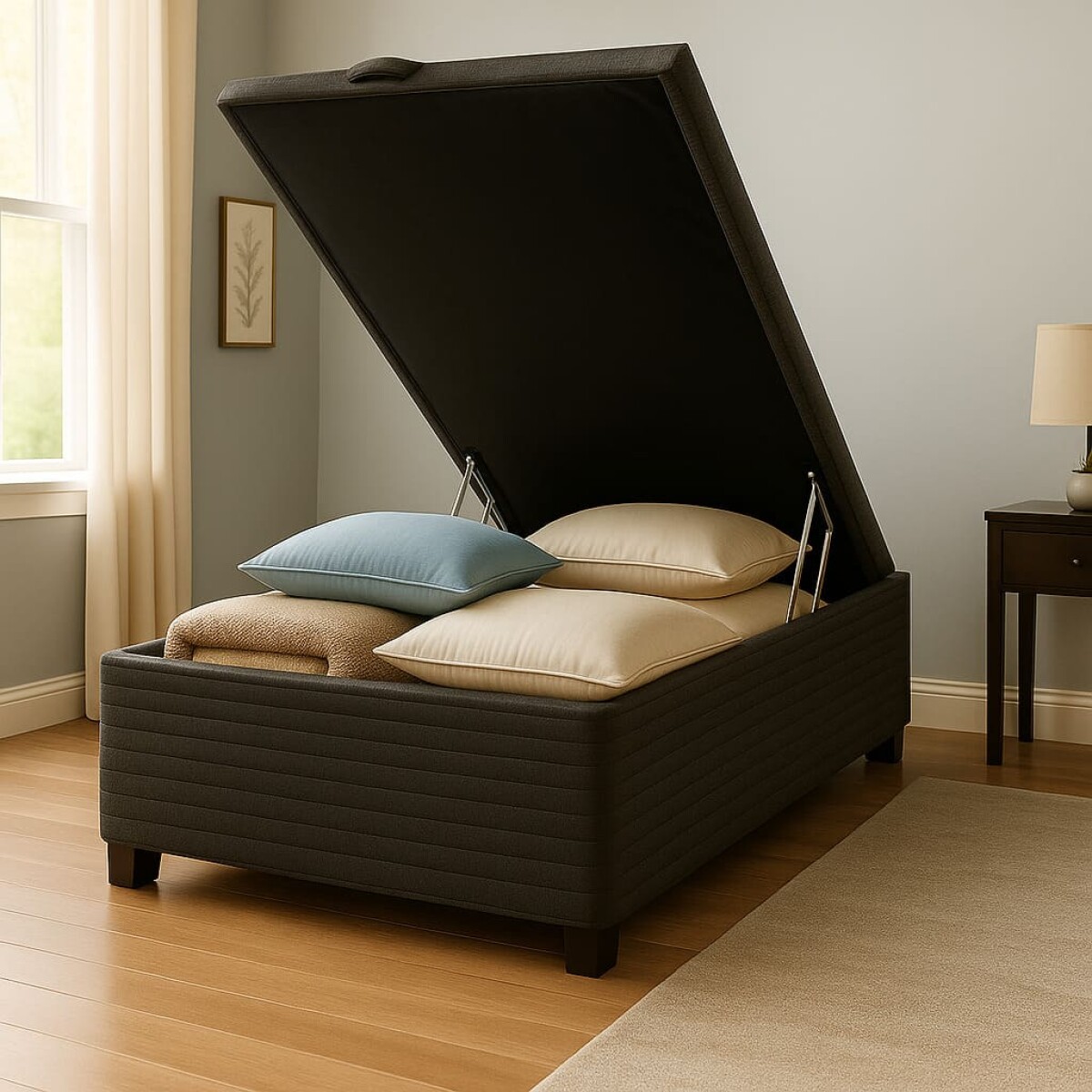 Box Baul 1 Plaza - Baúl de Guardado - 78 x 188 x 35 cm - Madera Maciza - Negro 
