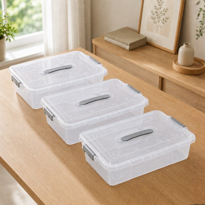Set x3 caja organizadora 8,40lt con trabas TRANSPARENTE
