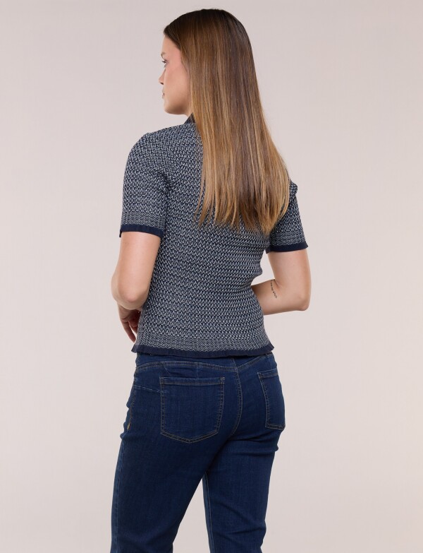 Cardigan Bicolor Con Botones Labrados AZUL/BLANCO