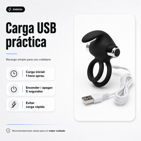 Anillo Vibrador Rabbit Doble Recargable USB Negro