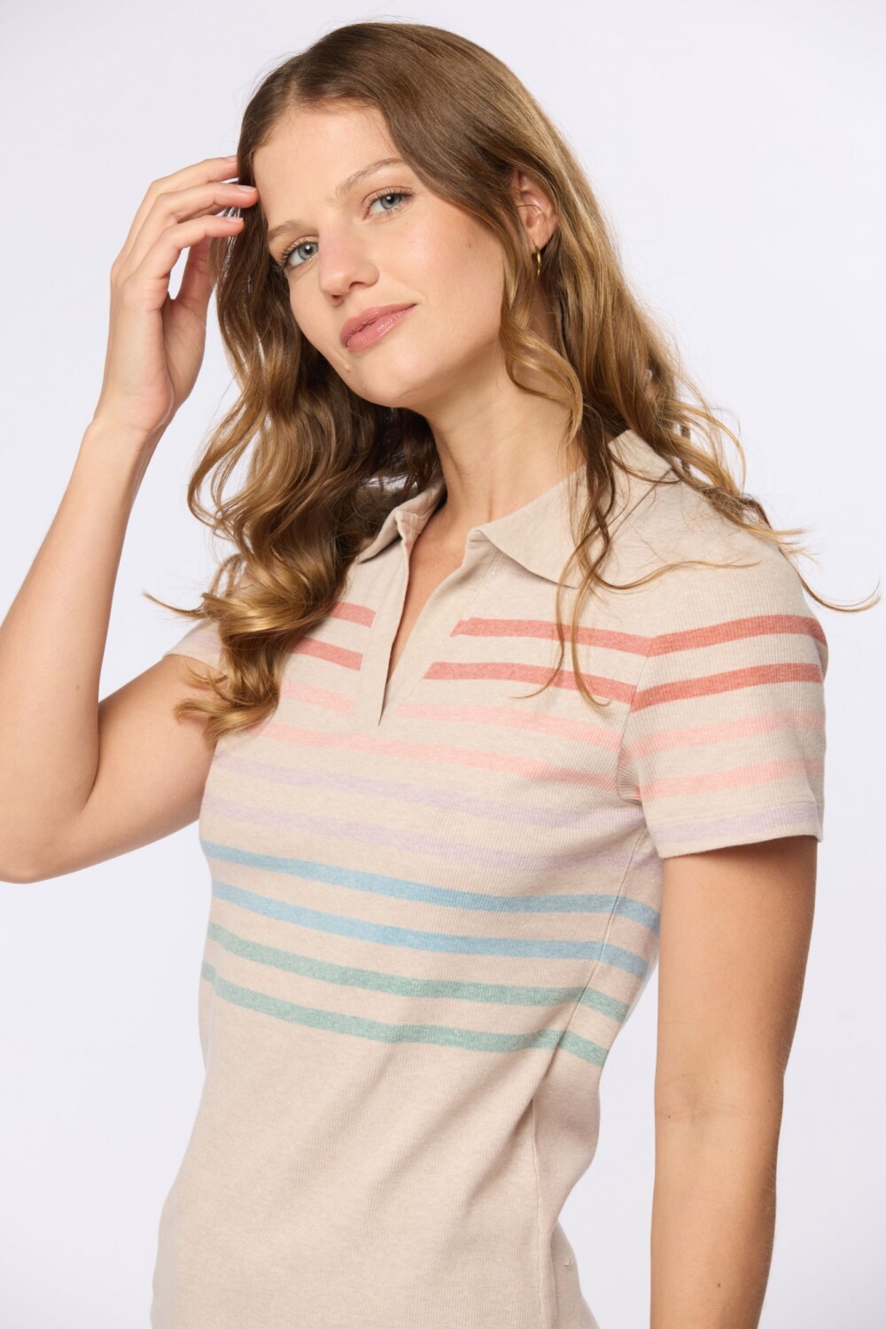 REMERA POLO RAYADA Beige