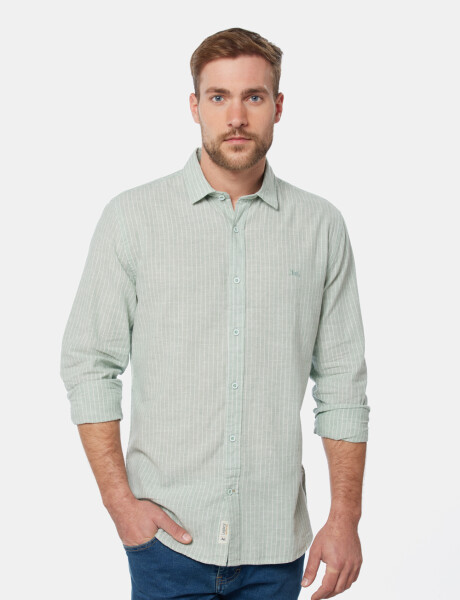 CAMISA DE LINO RAYADA Verde