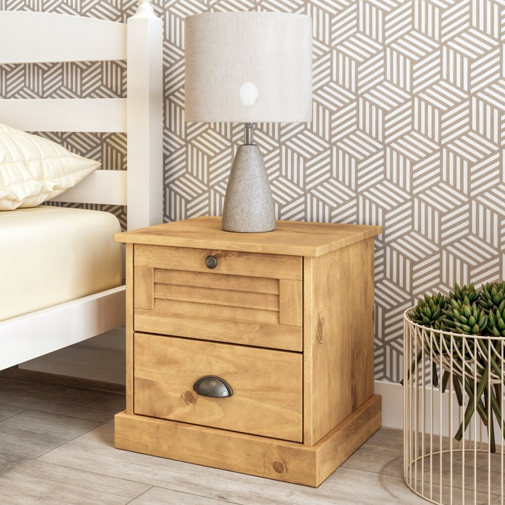 Mesa de Luz - 2 Cajones - Línea Valenciana - Natural Mesa de Luz - 2 Cajones - Línea Valenciana - Natural