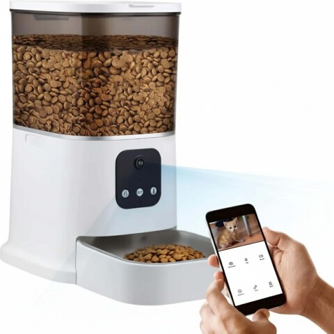 Comedero Dispensador Automático Smart Wifi Camara Perro Gato Color Blanco Negro