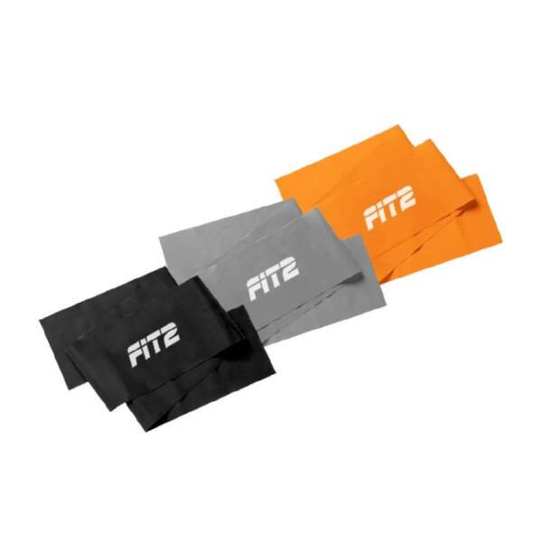 Set De 3 Bandas Elasticas Para Pilates Fit2 Elastic Band Set 3 Naranja, Gris y Negra