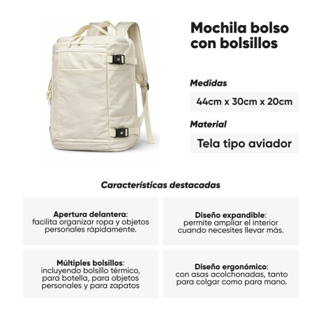 Mochila de viaje expandible con múltiples bolsillos Beige