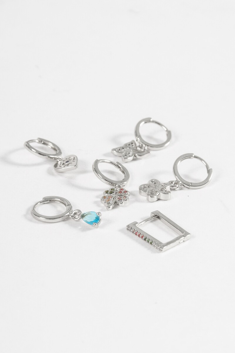 Set de aros dije mariposa plateado