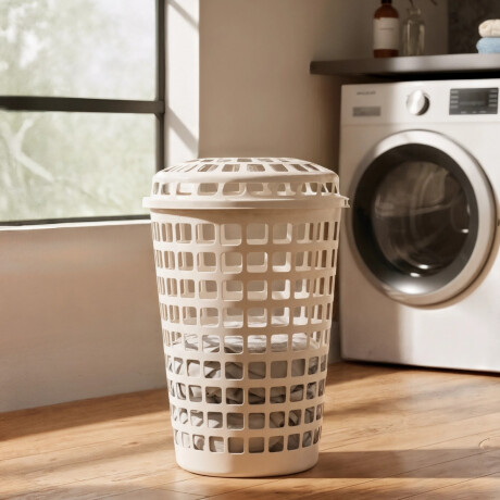 Cesto redondo para ropa con tapa 60 lts BEIGE