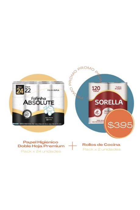 Papel Higiénico Fofinho Doble Hoja Premium + Pack de 2 Rollos de Cocina Doble Hoja ¡OFERTA! x 24 rollos
