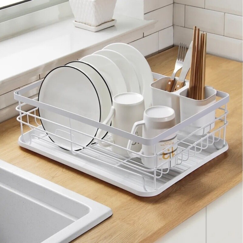 Escurridor de Platos Selecta Blanco con Bandeja y Cubiertero 40x30x14 cm ESCURRIDOR AC BANDEJA/CUBIERTERA BLANCO. 40X30X14C