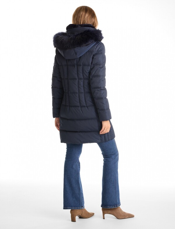 Campera Puffer Larga & Capucha Desmontable AZUL