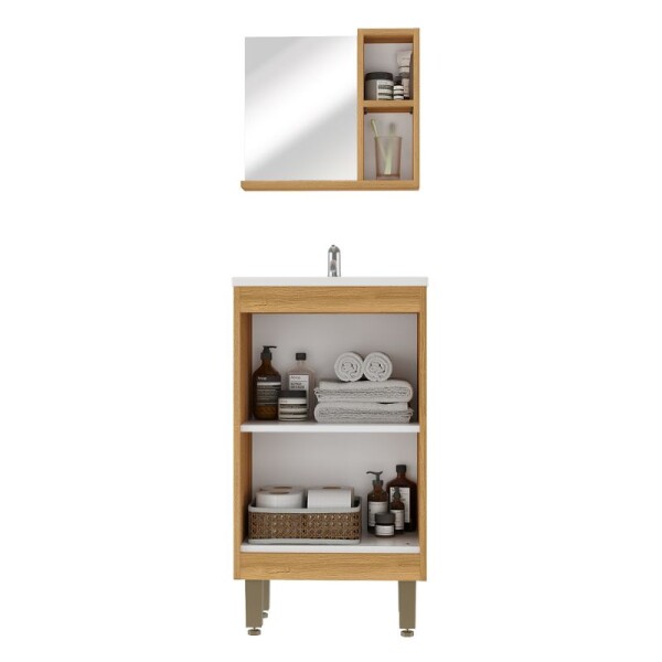 MUEBLE DE BAÑO 45 CM CON MESADA Y ESPEJO - MIEL/FUME MUEBLE DE BAÑO 45 CM CON MESADA Y ESPEJO - MIEL/FUME
