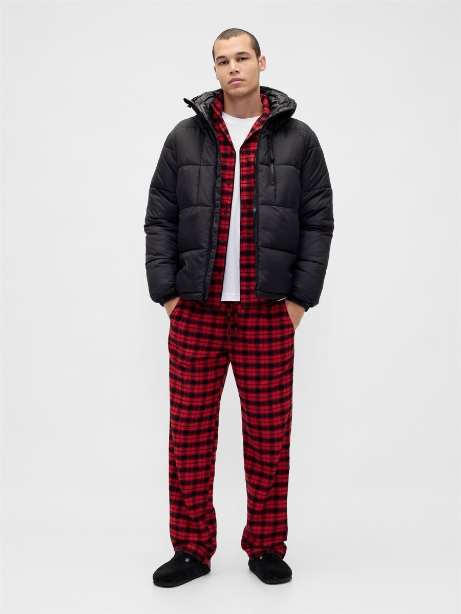 Pijama Set De Camisa Y Pantalón Flannel Hombre - Fs Red Black Plaid 
