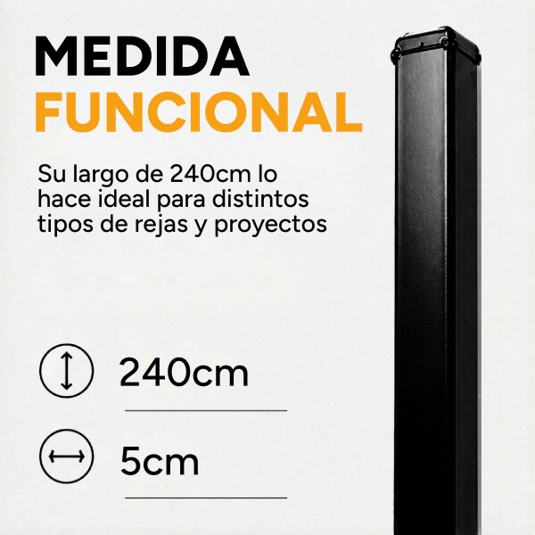 Poste Para Reja Modular Cerco Seguridad Hierro 2,40 Metros Color Negro