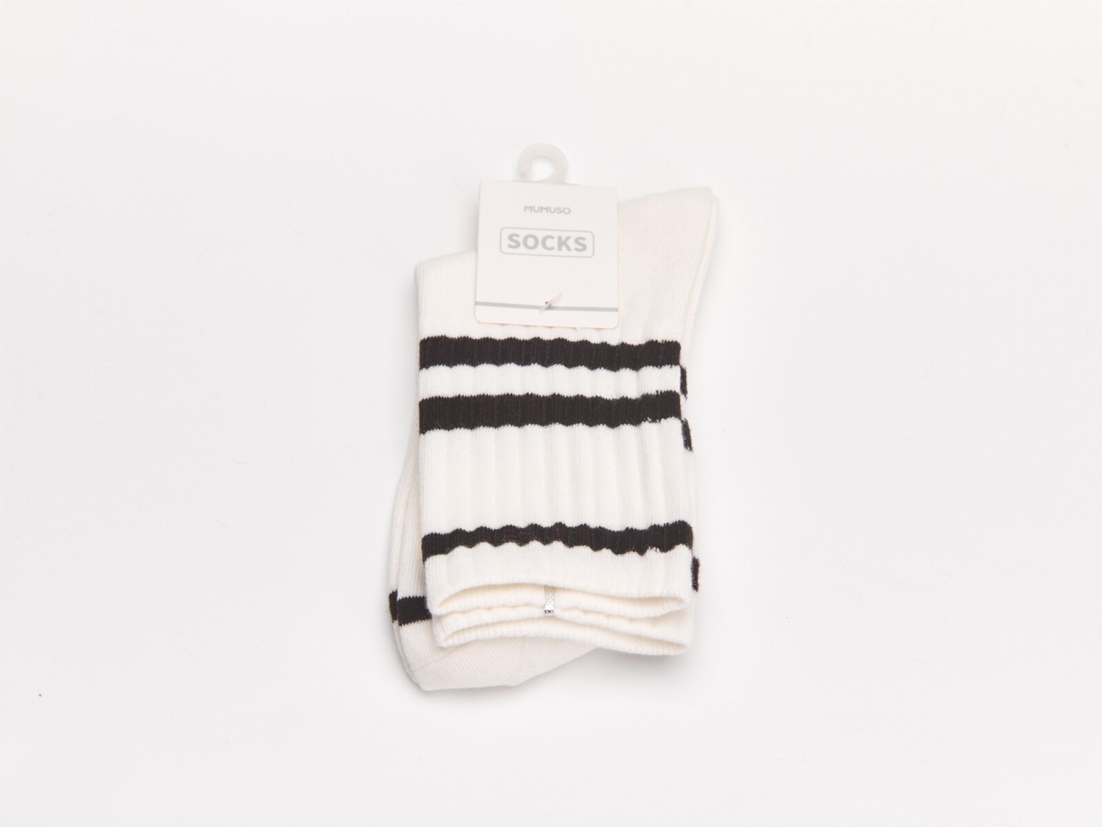 CALCETINES DE MUJER CON TRIPLE BARRA (1 PAR/BLANCO) 
