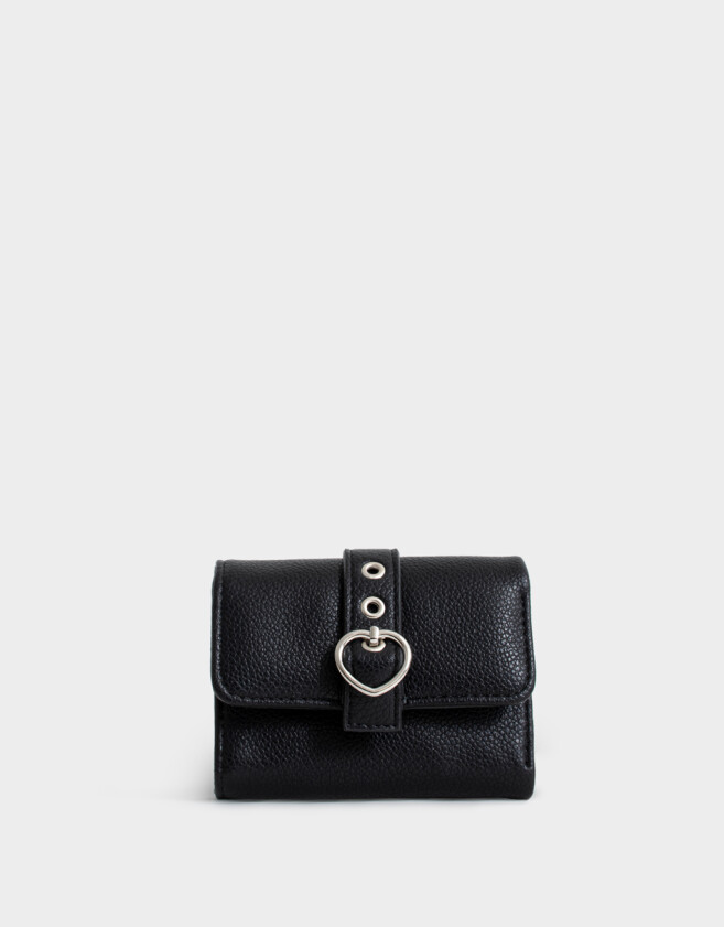 Billetera Billetera Cuerina Hebilla Corazón - Negro
