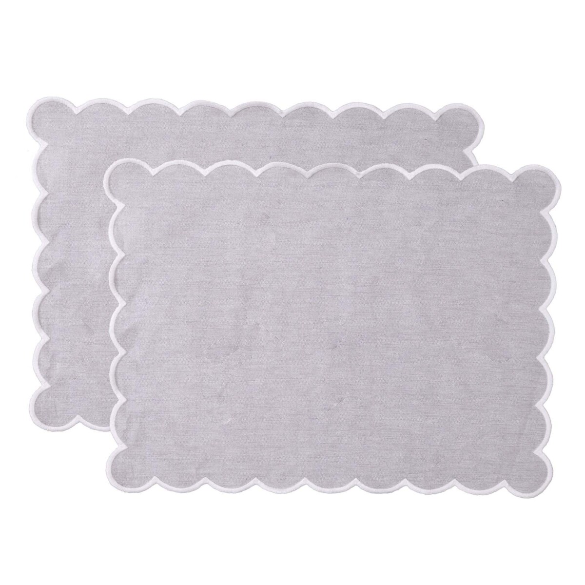 SET INDIVIDUALES X 2 - ALGODON GRIS SCALLOP 