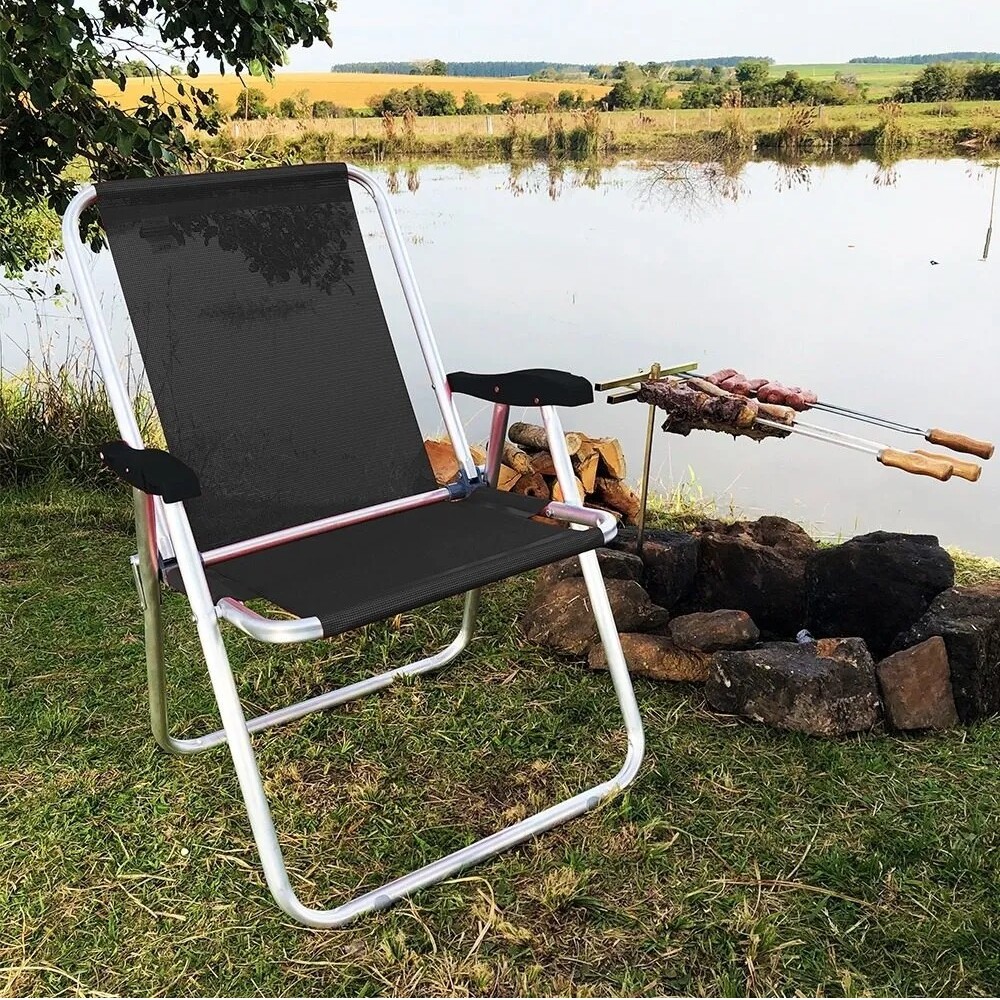 Sillón Alto Playa en Aluminio Super Reforzado Hasta 140 Kg Zaka Max NEGRA