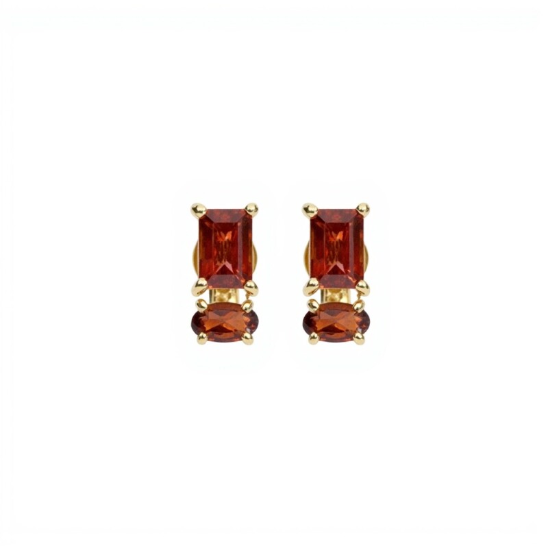 Caravanas Alina-Plata rodinada con micra de oro 18k- Piedra Granate-CA2024 conpiedra