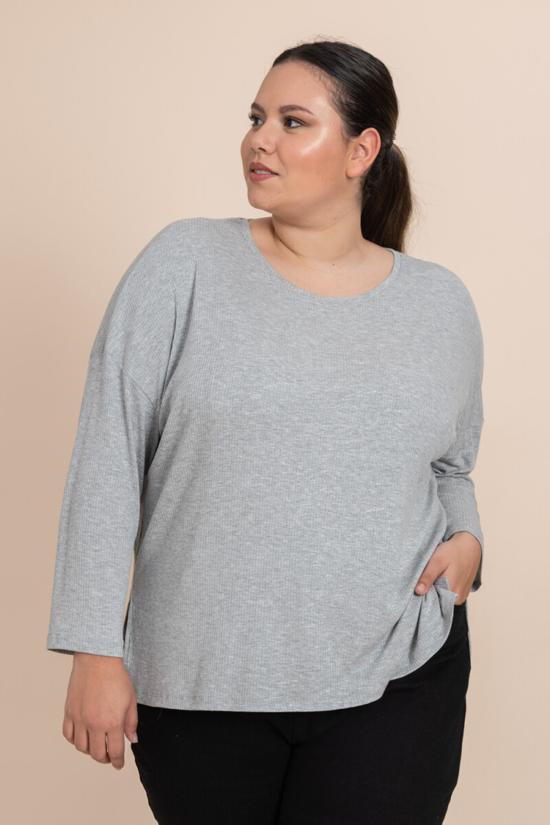 Remera manga larga rib Gris Melange