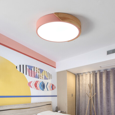 Plafón Led circular en madera y aluminio 30cm Rosa