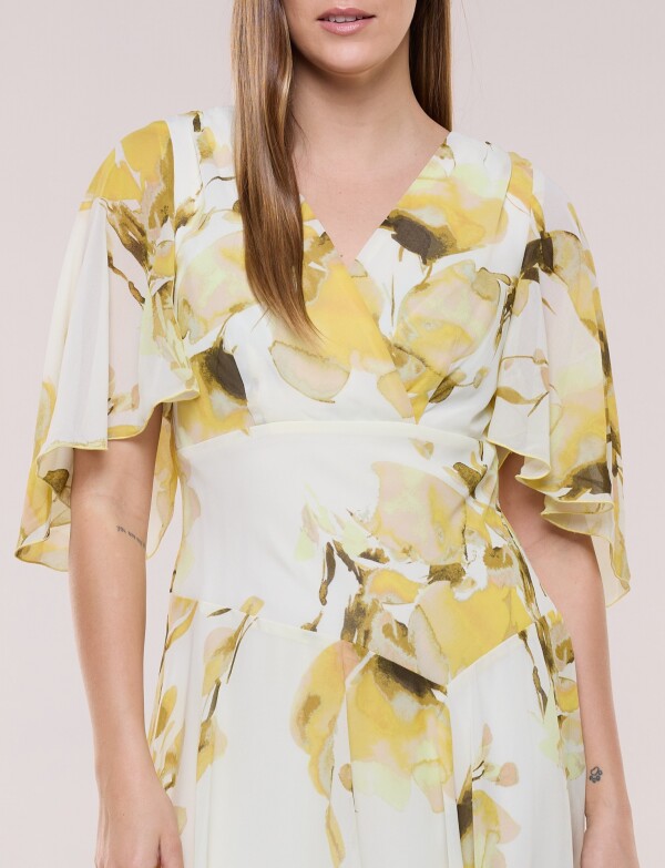Vestido Midi Dolman Estampado Floral MULTI/AMARILLO