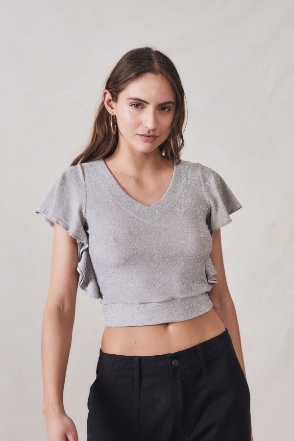 Remera Metalizada Gris Melange