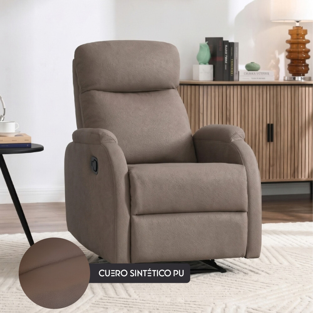 Sillón Recliner 1 Cuerpo Cuero Sintético - Adri Marrón